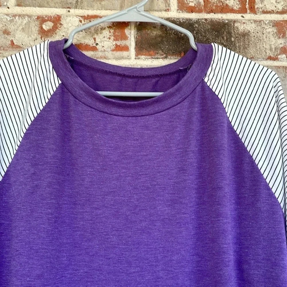 Unbranded Purple Striped Leopard Print Raglan Long Sleeved T-shirt - Picture 5 of 8
